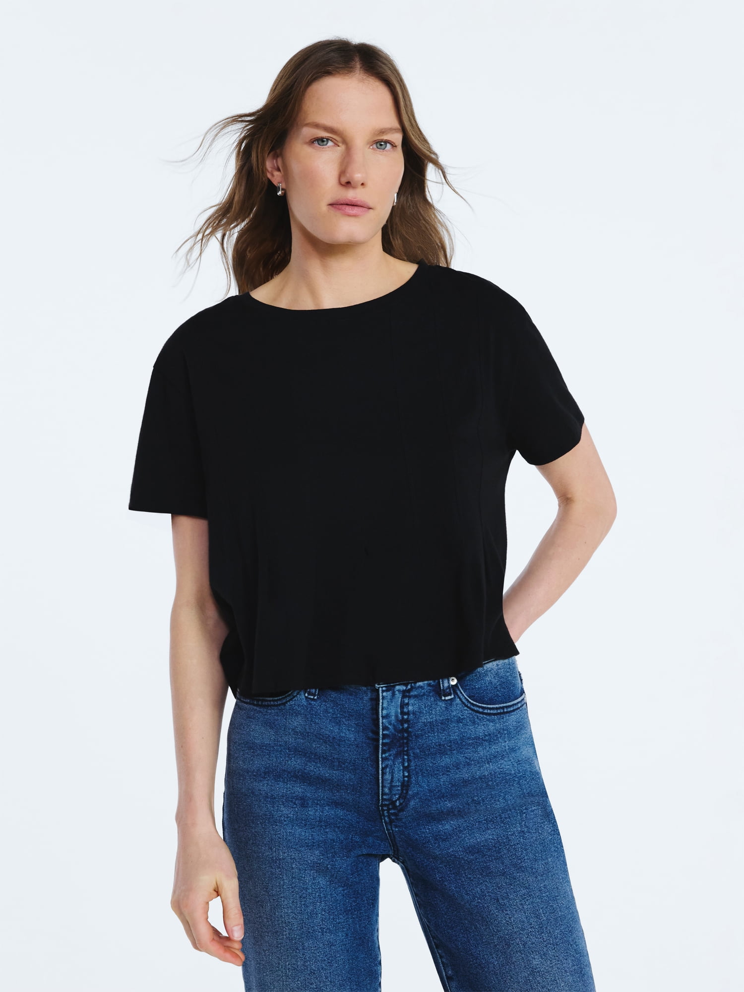 Scoop Women’s and Women's Plus Pleated Cropped Cotton Tee, Sizes XS-4X