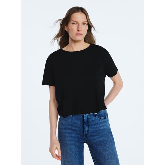 Scoop Women’s and Women's Plus Pleated Cropped Cotton Tee, Sizes XS-4X