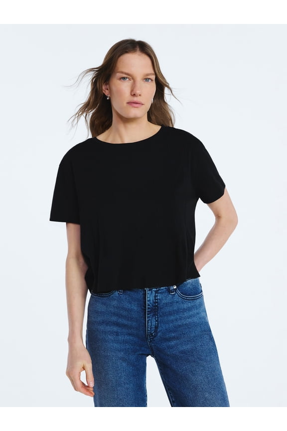 Women’s and Women's Plus Pleated Cropped Cotton Tee, Sizes XS-4X