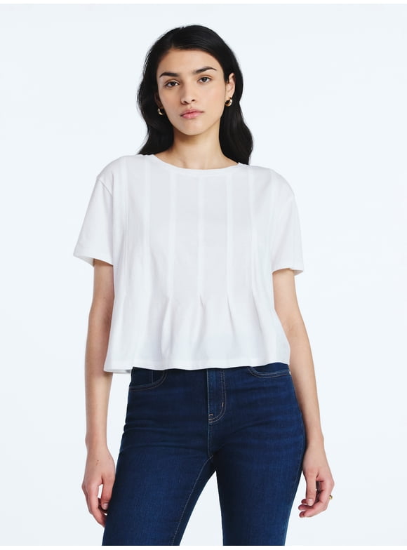 Women’s and Women's Plus Pleated Cropped Cotton Tee, Sizes XS-4X