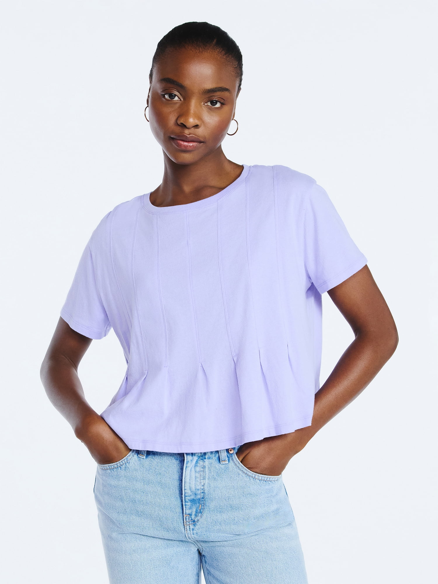 Scoop Women’s and Women's Plus Pleated Cropped Cotton Tee, Sizes XS-4X