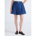 thumbnail image 1 of Free Assembly Women's Pleated Denim Mini Skirt with Belt, Sizes 0-20, 1 of 5