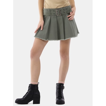 No Boundaries Pleated Belt Mini Skirt, Women's
