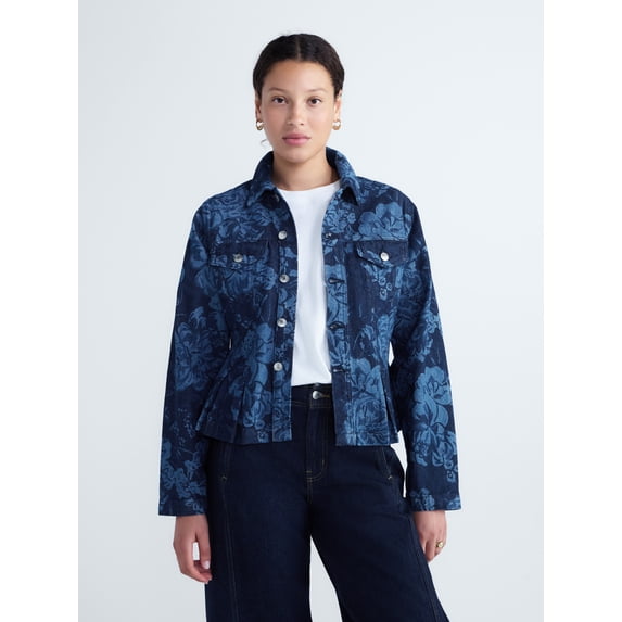 Free Assembly Women's and Women's Plus Pleated Peplum Denim Jacket, Sizes XS-4X