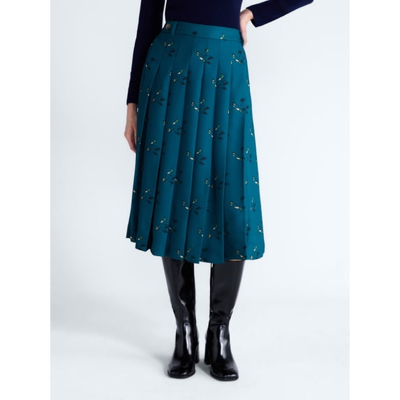 Free Assembly Women’s and Women’s Plus Pleated Tab Waist Midi Skirt, Sizes 0-28W