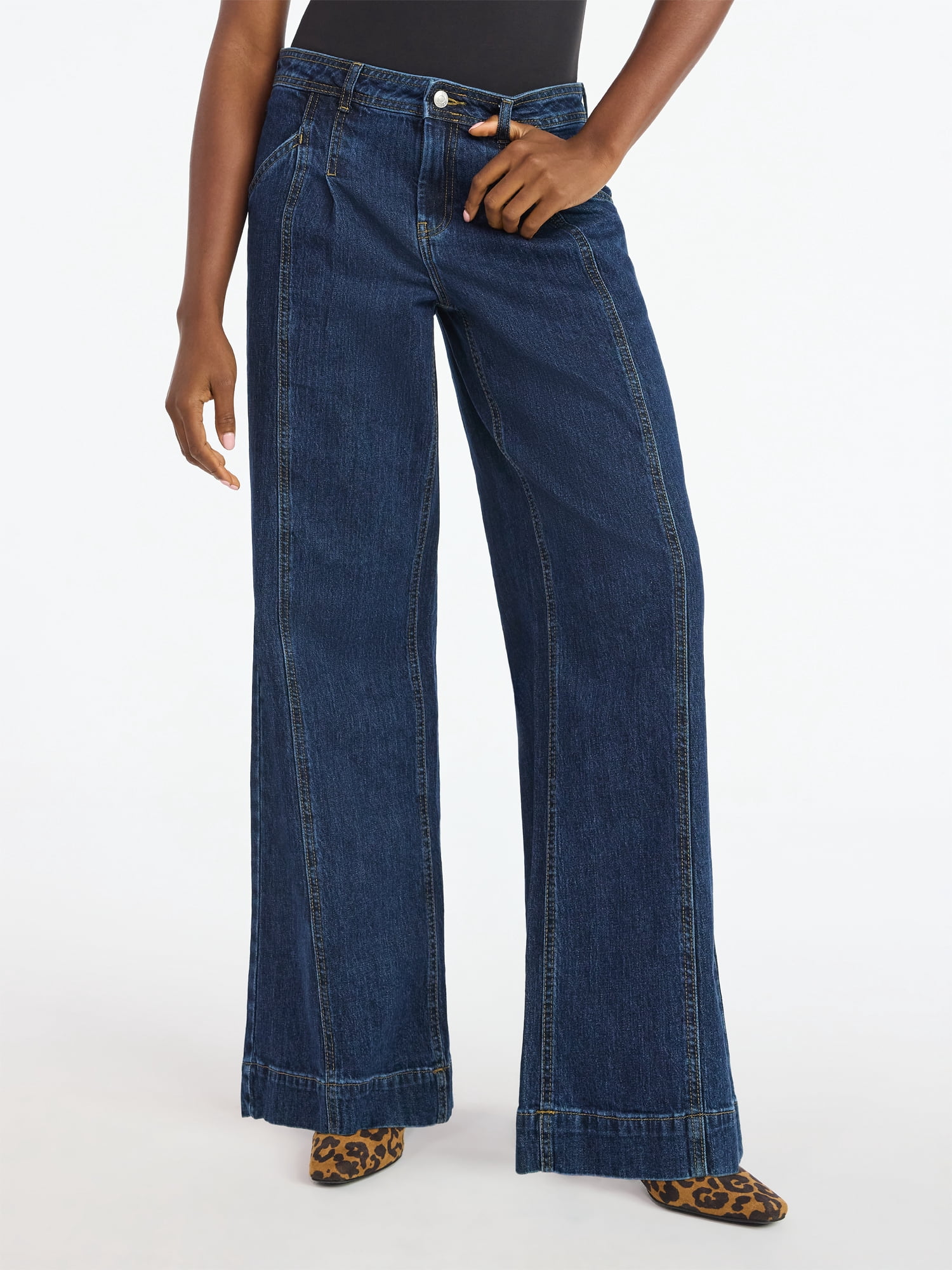 Scoop Women’s Pleated Wide Leg Jeans, Sizes 0-18