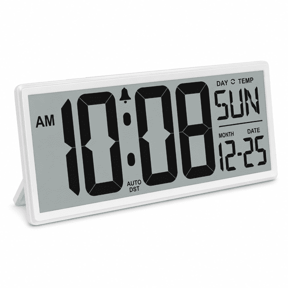 PLERISE 14.5'' Large Digital Wall Clock with Jumbo Numbers, Temperature and Date Display, Auto DST, Battery Operated