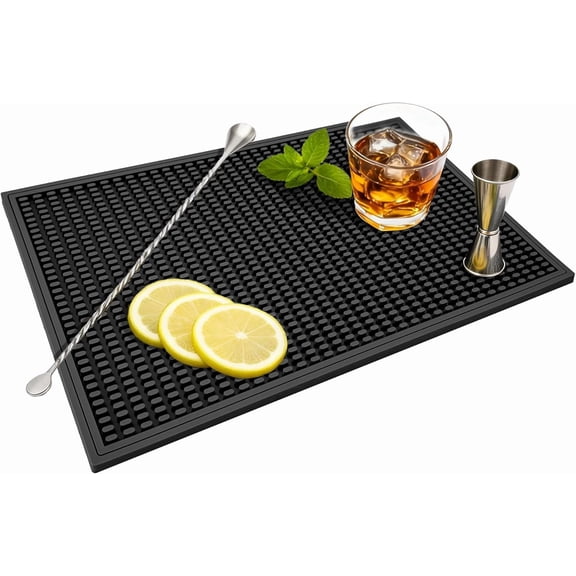 PLERISE 18 x 12 Inch Rubber Bar Mat, Non Slip Dish Drying Pad for Home Bar Kitchen Counter, Black, 1 Pack
