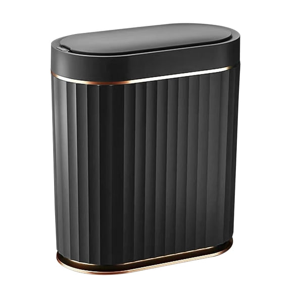 PLERISE 2 Gallon Sensor Trash Can with Lid, Black Automatic Narrow Garbage Can, Waterproof Smart Motion Sensor Waste Bin for Bathroom Living Room Office