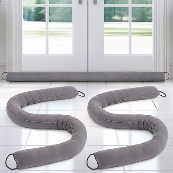 PLERISE 2-Pack 72 Inch Door Draft Stopper, Under Door Noise & Wind Blocker, Blocks Light Dust Pests for Home Balcony Office, Grey