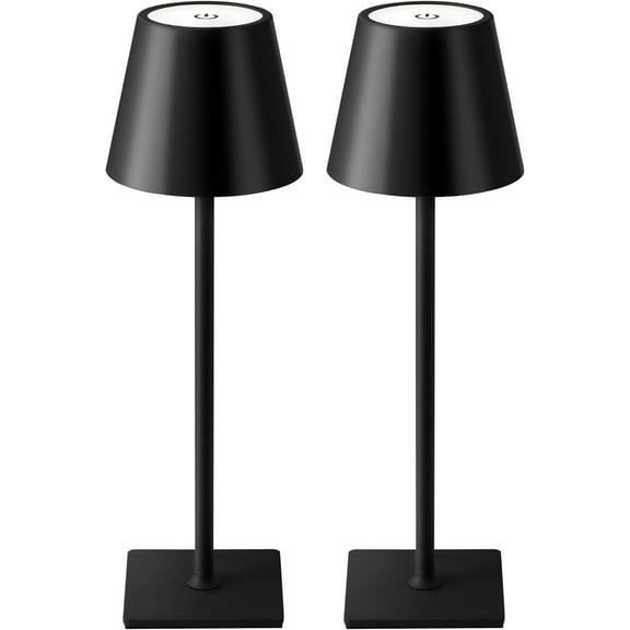 PLERISE 2-Pack Cordless Table Lamp, Portable LED Desk Lamps with 5000mAh Battery, 3-Color Stepless Dimming Rechargeable Night Light for Bedroom Restaurant Outdoor Camping Coffee Shop, Black