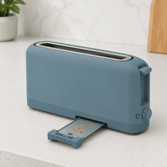 PLERISE 2 Slice Slim Toaster, 900 Watt Long Slot Toaster with 6 Shade Settings, Reheat and Cancel Buttons, Anti Jam Auto Shutoff, Removable Crumb Tray, 14.8" x 3.6" x 6.8", Surf Blue