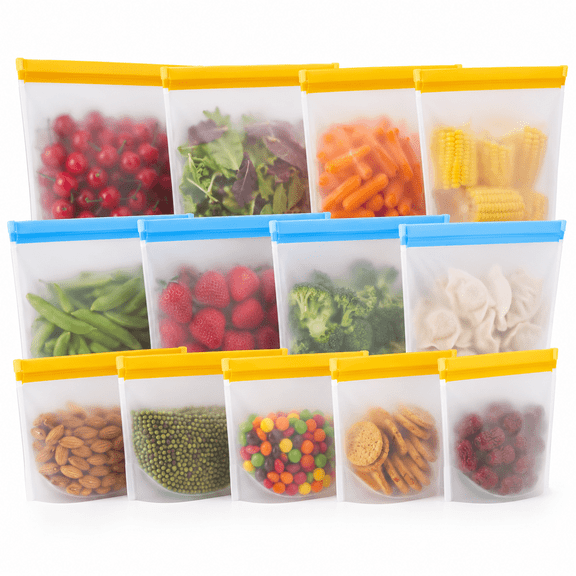 PLERISE 20Pack Reusable Bags Dishwasher Safe, Leakproof Reusable Freezer Bags, BPA Free Healthy Food Storage Contaizers Sandwich Snack Baggies for Lunch Travel(8 Gallon 6 Quart 6 Snack,Colored)