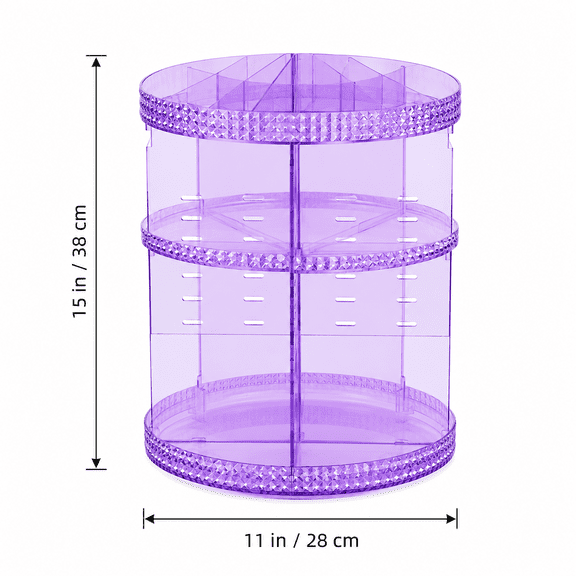PLERISE 360 Rotating Makeup Organizer, Transparent Adjustable Acrylic Skincare Organizer with Brush Holder, Large Capacity Cosmetic Carousel Storage Shelf for Vanity, Bathroom Countertop and Dresser