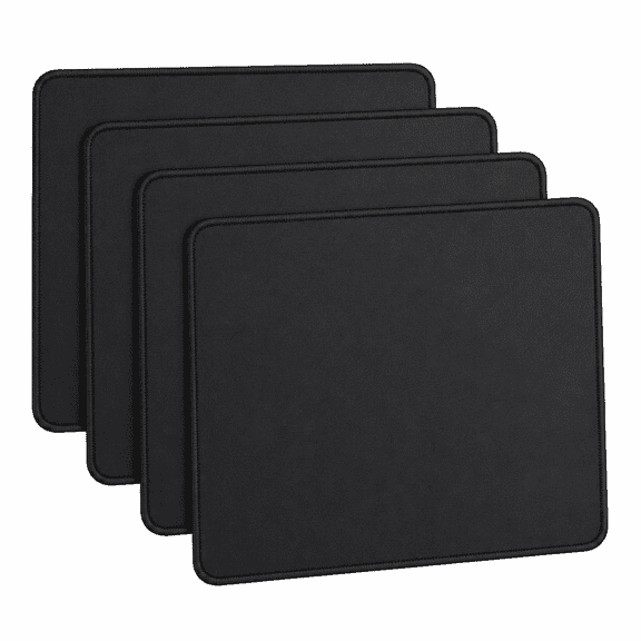 PLERISE 4 Pack Gaming Mouse Pad with Anti-Fray Stitched Edges, Waterproof Surface & Non-Slip Rubber Base, Compatible with Laser and Optical Mice for Laptop - Black