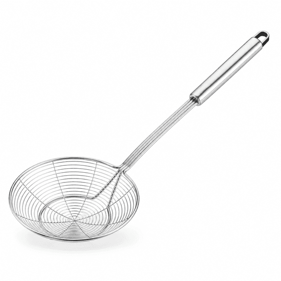 PLERISE 5.4 Inch Solid Stainless Steel Spider Strainer, Kitchen Skimmer Ladle Wire Pasta Spoon for Frying Cooking & Straining