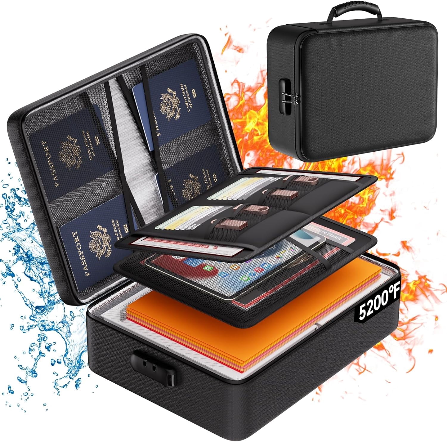 PLERISE 5200°F Fireproof & Water-Resistant Document Box with Lock, 8 ...