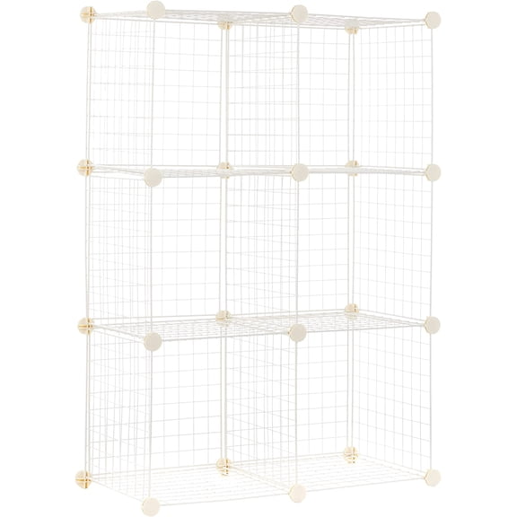 PLERISE 6-Cube Wire Grid Storage Organizer, Stackable Storage Cubes Modular Closet Organizer Shelves, 14.6"D x 30.3"W x 44.8"H, White