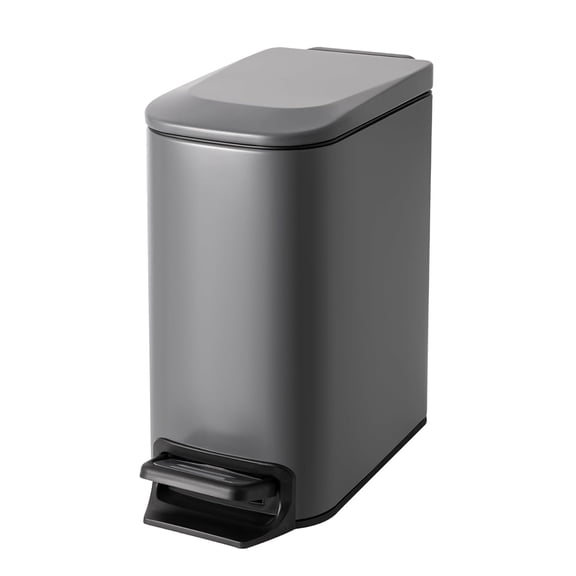 PLERISE 6 Liter Stainless Steel Trash Can with Lid, Soft Close Step Pedal Garbage Can with Removable Inner Bucket, Anti Fingerprint, Gray, 1 Pack