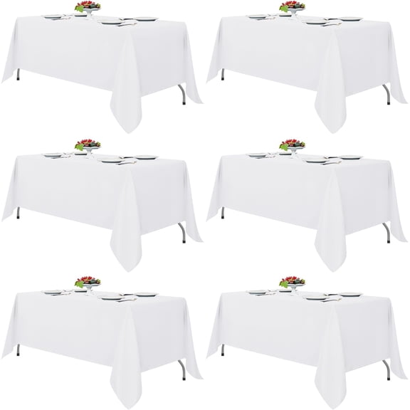 PLERISE 6-Pack White Tablecloths for Rectangle Tables, 70 x 120 Inch Reusable Washable Polyester Table Covers for 6-8 Ft Tables, Wedding & Party Banquet Supplies