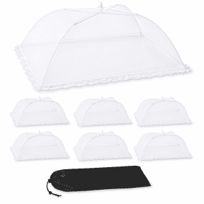 PLERISE 7 Pack Food Covers for Outdoors Mesh Screen Set Includes 1 Extra Large (40" x 24") & 6 Standard (17" x 17") Collapsible and Reusable Mesh Covers for Outside, BBQ Party Supplies, Fruit