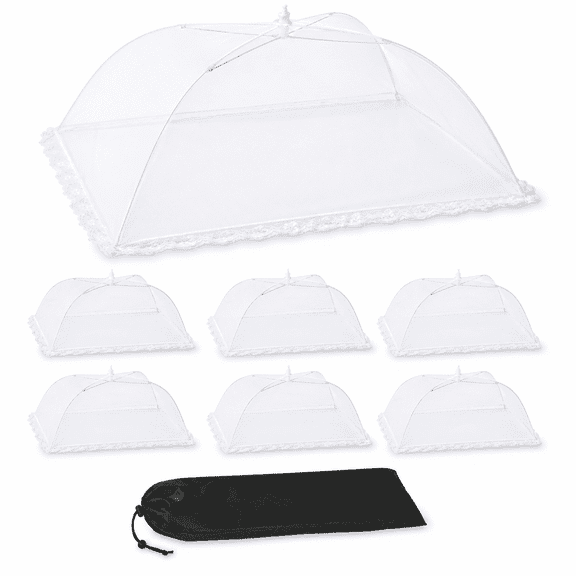 PLERISE  7 Pack Food Covers for Outdoors – Mesh Screen Set Includes 1 Extra Large (40" x 24") & 6 Standard (17" x 17") Collapsible and Reusable Mesh Covers for Outside, BBQ Party Supplies, Fruit
