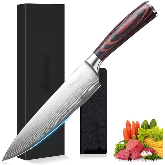 PLERISE 8-Inch Chef Knife High Carbon Stainless Steel, Ergonomic Handle, Sharp Kitchen Knife for Home & Restaurant