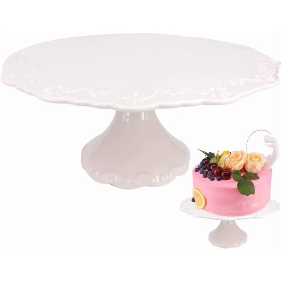 PLERISE 8-Inch Round White Ceramic Cake Stand, Dessert Display Plate for Cupcakes, Cookies, Snacks, Baby Shower, Birthday, Wedding Party Decor