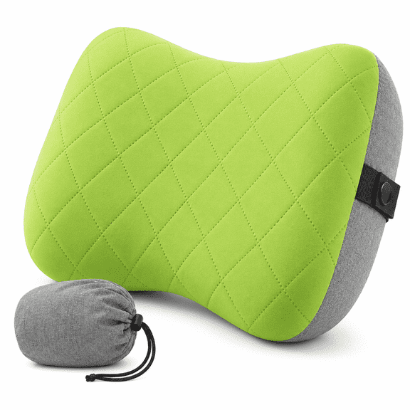 PLERISE Inflatable Camping Travel Pillow, Compact Compressible Neck Lumbar Support for Hiking Backpacking, 1 Pack