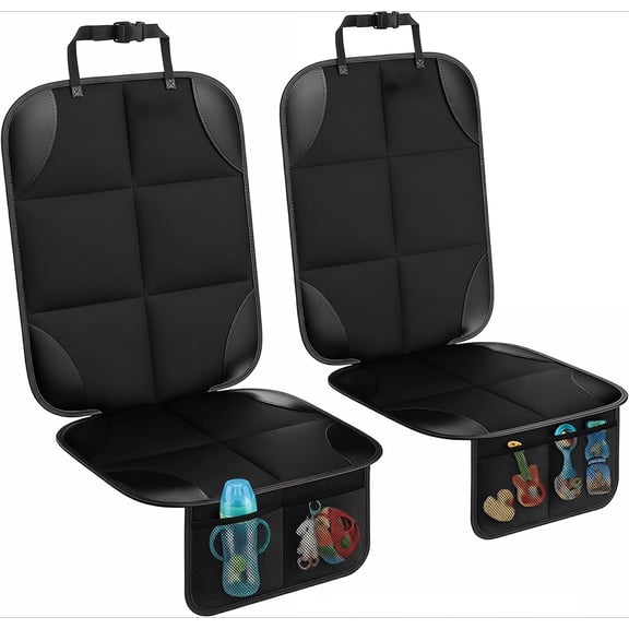 PLERISE Car Seat Protector for Baby & Pet – 2-Pack, Thick Padding, Non-Slip Backing, Mesh Pockets, Fits Sedan SUV Truck, Black