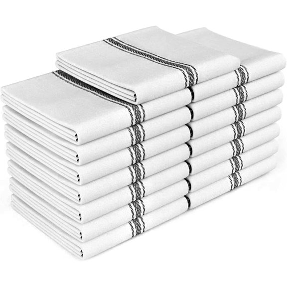 PLERISE Classic Kitchen Towels - 15 Pack 100% Natural Cotton Kitchen Towel Set, Reusable Wash Cloths, Absorbent Dish Towels, Machine Washable Hand Towels, Kitchen Essentials, 14 x 25, Black Striped