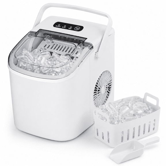 PLERISE Countertop Ice Maker Machine with Handle, 26lbs/Day, Bullet Ice in 6 Mins, Auto-Cleaning Portable Ice Maker for Home/Kitchen/Camping/RV, White