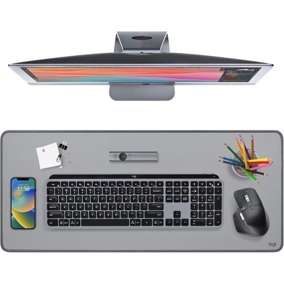 PLERISE Desk Mat, Multifunctional Large Desk Pad, Extended Mouse Pad, Office Desk Protector with Anti-Slip Base, Spill-Resistant & Durable Design, Mid-Grey