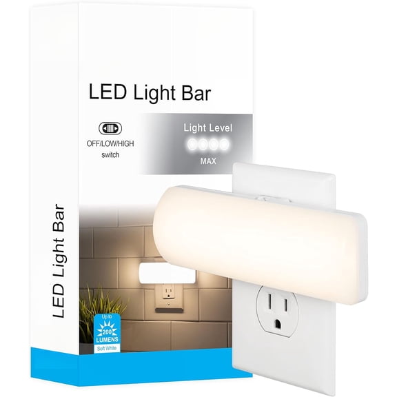PLERISE Dimmable LED Night Light, Plug-in with Manual High/Low/Off Switch, Adjustable 50-200 Lumen Soft White Guide Light for Bedroom, Bathroom, Hallways