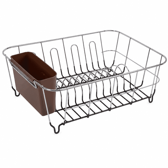 PLERISE Dish Drying Rack with Removable Cutlery Holder, 2 Piece Sink Dish Drainer Set, Compact Space Saving Kitchen Organizer for Plates, Cups, Bowls and Utensils, Bronze Brown