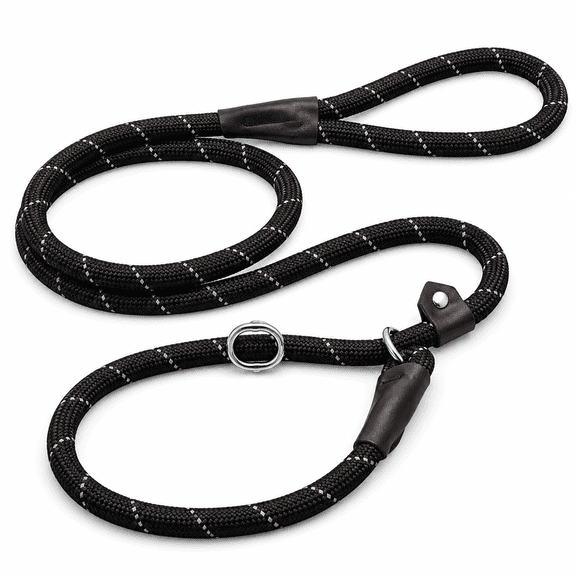 PLERISE Heavy Duty Slip Lead Dog Leash, Durable Rope Loop Leash with Highly Reflective for Large Dogs, No Pull Training, 1/2 Inch, Black, 1 Pack