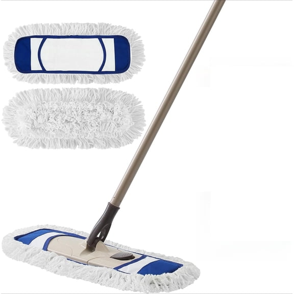 PLERISE Dust Mop with 2 Microfiber Pads, 52.6" Adjustable Handle 360 Swivel, Washable Wet Dry Mop for Hardwood Vinyl Tile Floor Cleaning, Blue