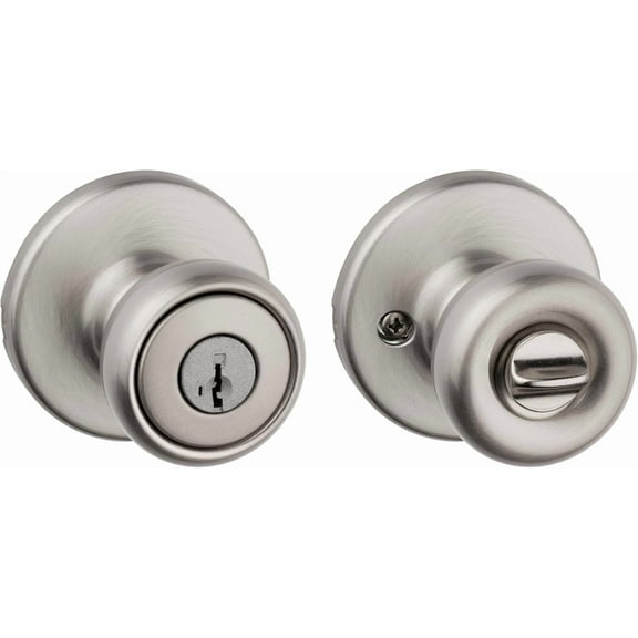 PLERISE Entry Door Knob with Lock and Key, Secure Keyed Handle for Exterior Front Entrance & Bedroom, Satin Nickel Finish, Pick Resistant SmartKey Rekey Security with Microban Protection