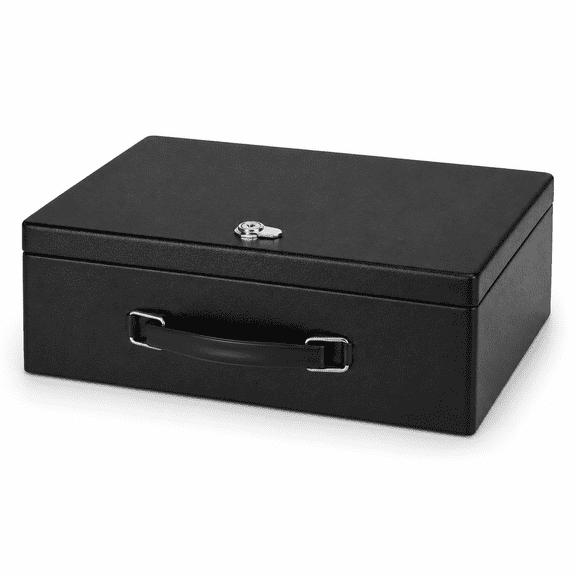 PLERISE Fire Resistant Safe Box with Key Lock - 12.8 x 8.5 x 4.5 Inch, Black, Home & Office Security Storage for Valuables & Documents