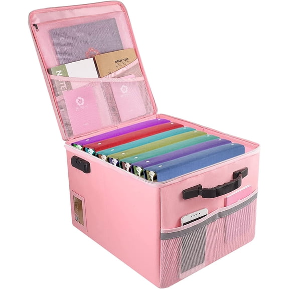 PLERISE Fireproof File Cabinet with Lock Collapsible Document Organizer Box with Handle for Letter/Legal Folders, Pink