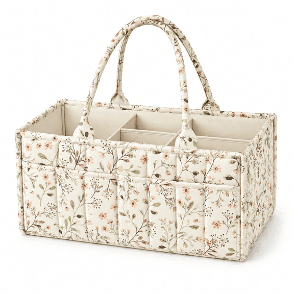 PLERISE Floral Diaper Caddy Organizer, Stylish Nursery Storage Basket, Diaper Bag, Gift for Baby Shower, Baby Registry Must Have, Newborn Essentials