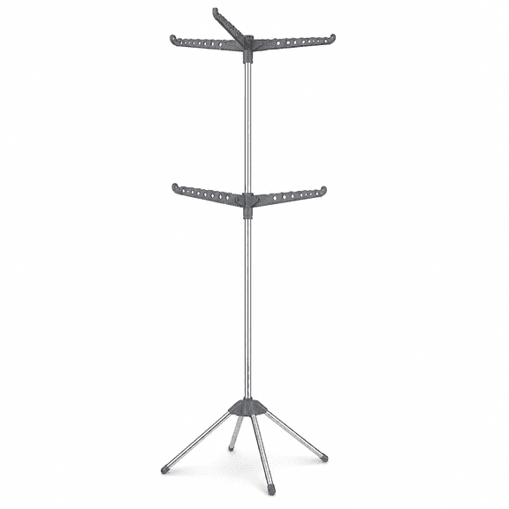 PLERISE Foldable Clothes Drying Rack, 2 Tier Indoor Laundry Drying Rack with 360 Rotatable Arms, Stainless Steel Standing Clothes Airer, Space Saving, Grey and Silver