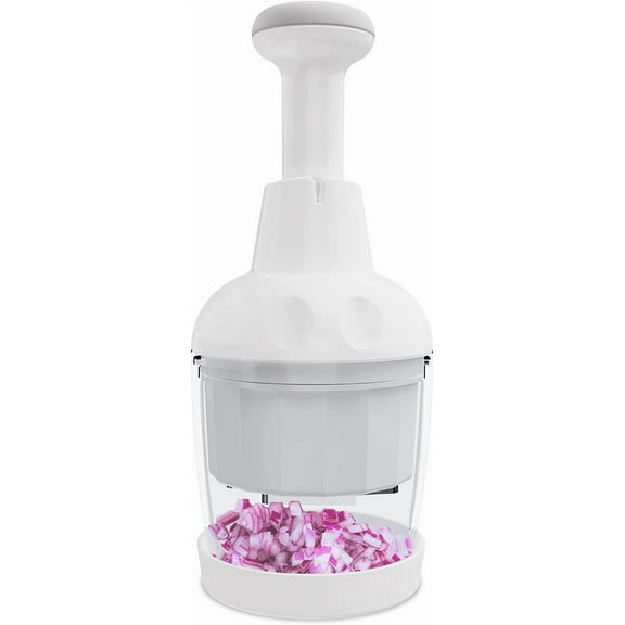 PLERISE Food Chopper, Handheld Veggie Chopper for Vegetable, Onion, Garlic, Nut, Hand Vegetable Cutter, Dishwasher-safe, Stainless Steel Blade, White.