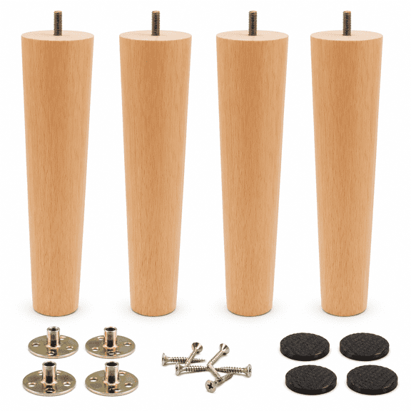 PLERISE Furniture Legs - Solid Wood, 10 inch, Straight, Heavy Duty - Set of 4 for Sofa, Chair, Table