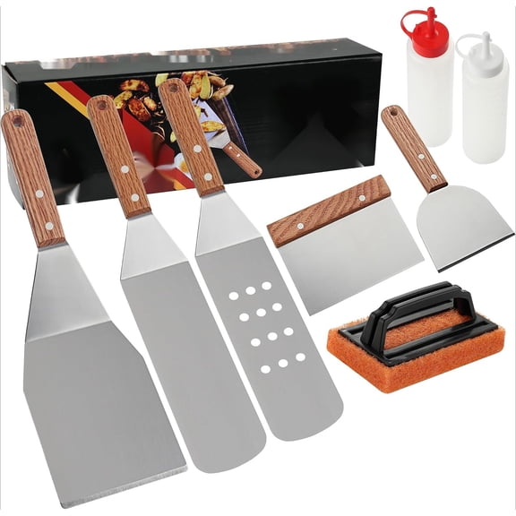PLERISE Griddle Accessories Kit, 8 Pieces Stainless Steel Grill Spatula Set for Grill, Griddle, Hibachi, Flat Top, Outdoor Cooking