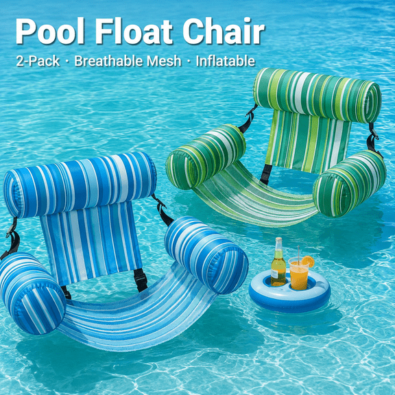 PLERISE Inflatable Pool Floats for Adults 2 Pack Floating Lounge Chairs, Heavy Duty Blow Up Pool Noodles, Floating Chair for Summer Beach Lake & Pool Party Fun