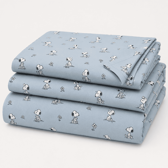 PLERISE Kids Twin Sheet Set, 3 Pieces Snoopy Character Print Microfiber Bed Sheets, Soft Cute Cartoon Bedding Set with Flat Sheet Fitted Sheet and Pillowcase, Murky Blue