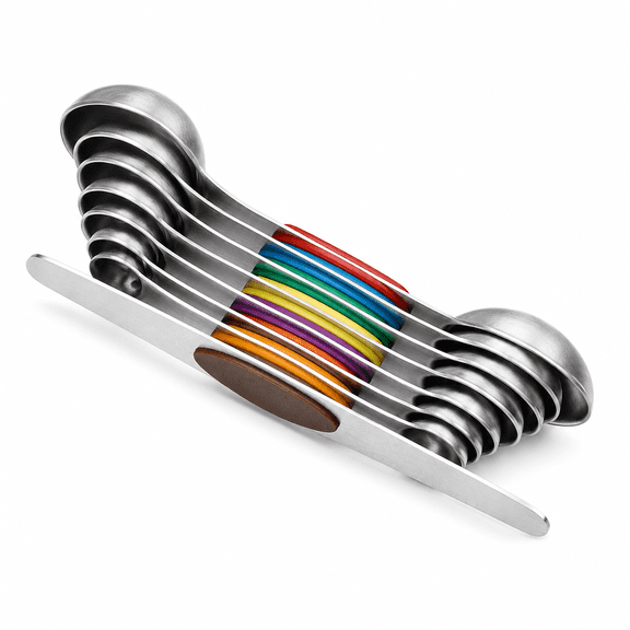 PLERISE 8 Piece Magnetic Stainless Steel Measuring Spoons, Double Sided Stackable Set for Dry Liquid Ingredients, 1 Pack