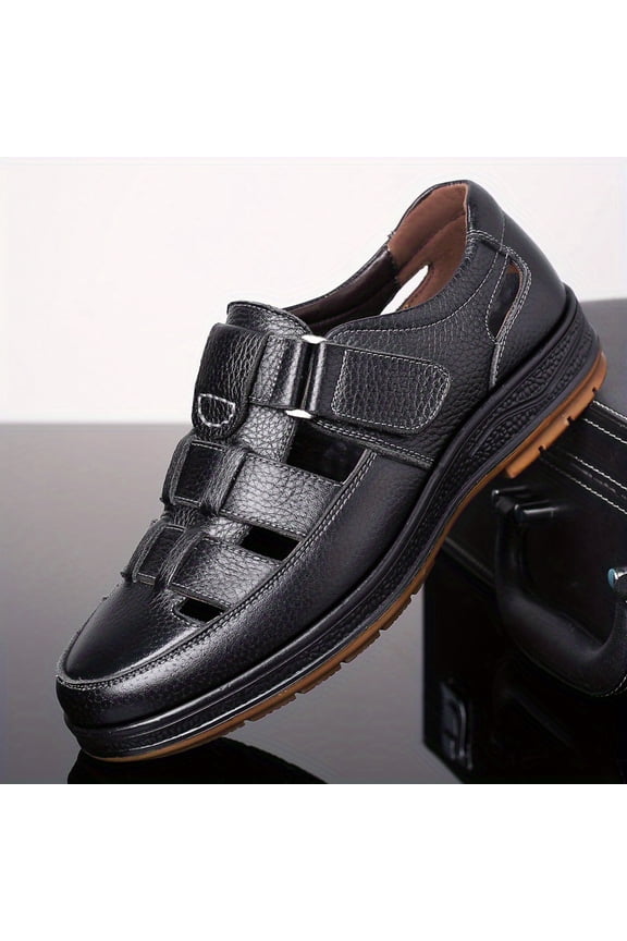 Men's Breathable Closed Toe Sandals, Adjustable Hook and Loop Walking Shoes with Cushioned Soft Sole, Non-Slip Comfort for Travel, Driving, Work and Everyday Summer Wear