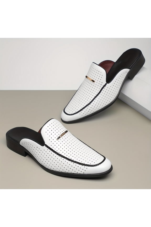 Men's Breathable Slip On Loafers, Perforated Open Back Mule Dress Shoes with Cushioned Comfort, Lightweight Non-Slip Sole for Business Casual, Travel, Driving and Summer Wear
